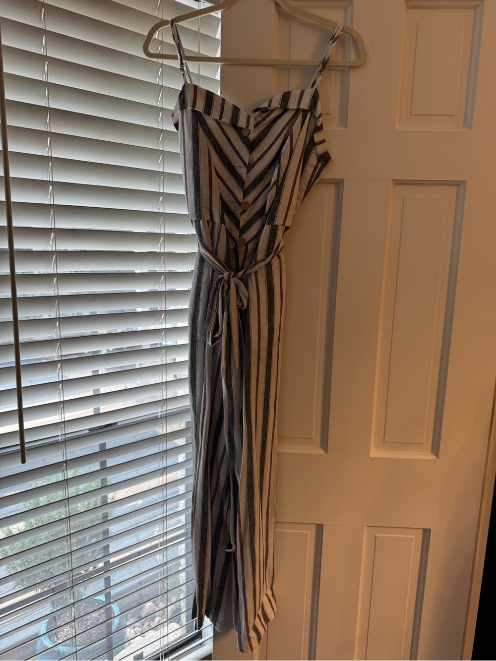 Striped Spaghetti Strap Romper- Blue & White